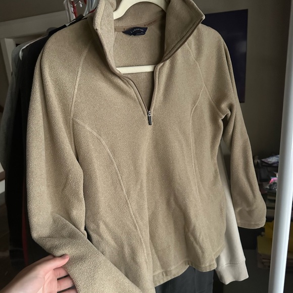 Lands End Tan Fuzzy Quarter Zip Sweatshirt Size Small - Picture 4 of 4